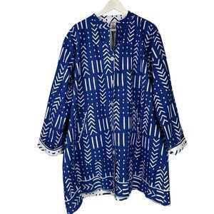Belma Reversible Blue/White African Inspired Jacket with Pockets Plus Size